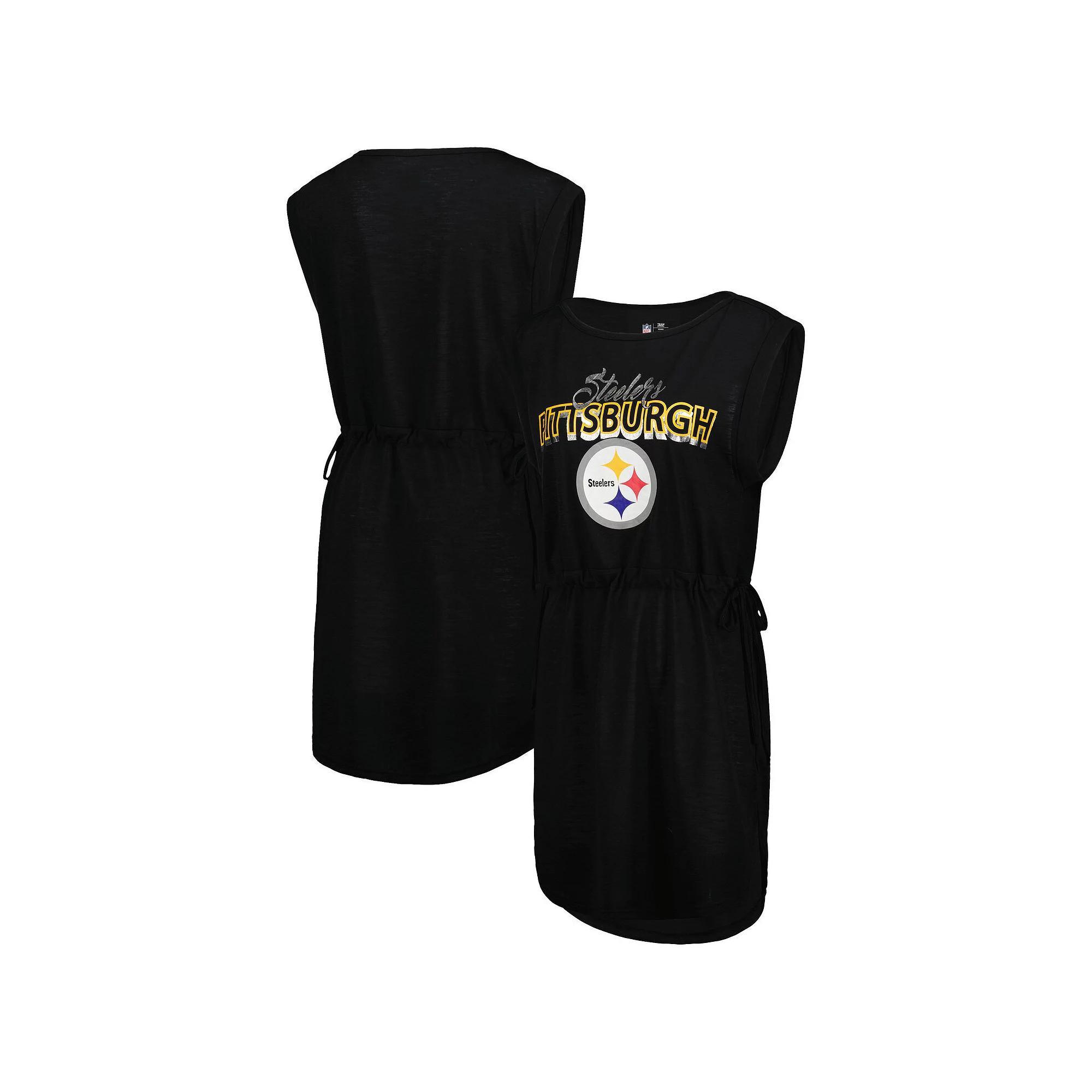 Women's G-III 4Her by Carl Banks Black Pittsburgh Steelers G.O.A.T. Swimsuit Cover-Up, Size: XL Product Image