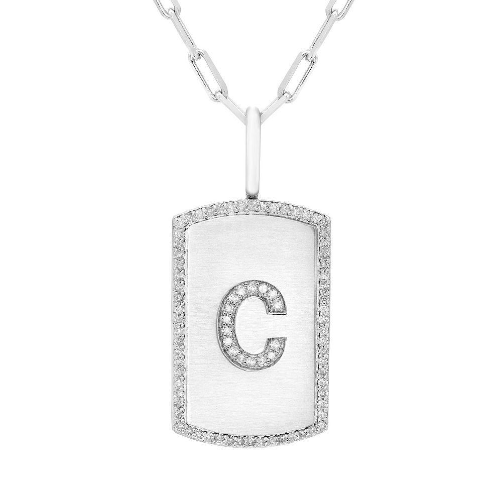 It's Personal Initial Sterling Silver & 1/4 Carat T.W. Diamond Dog Tag Necklace, Women's, Size: 20", Sterling L Product Image