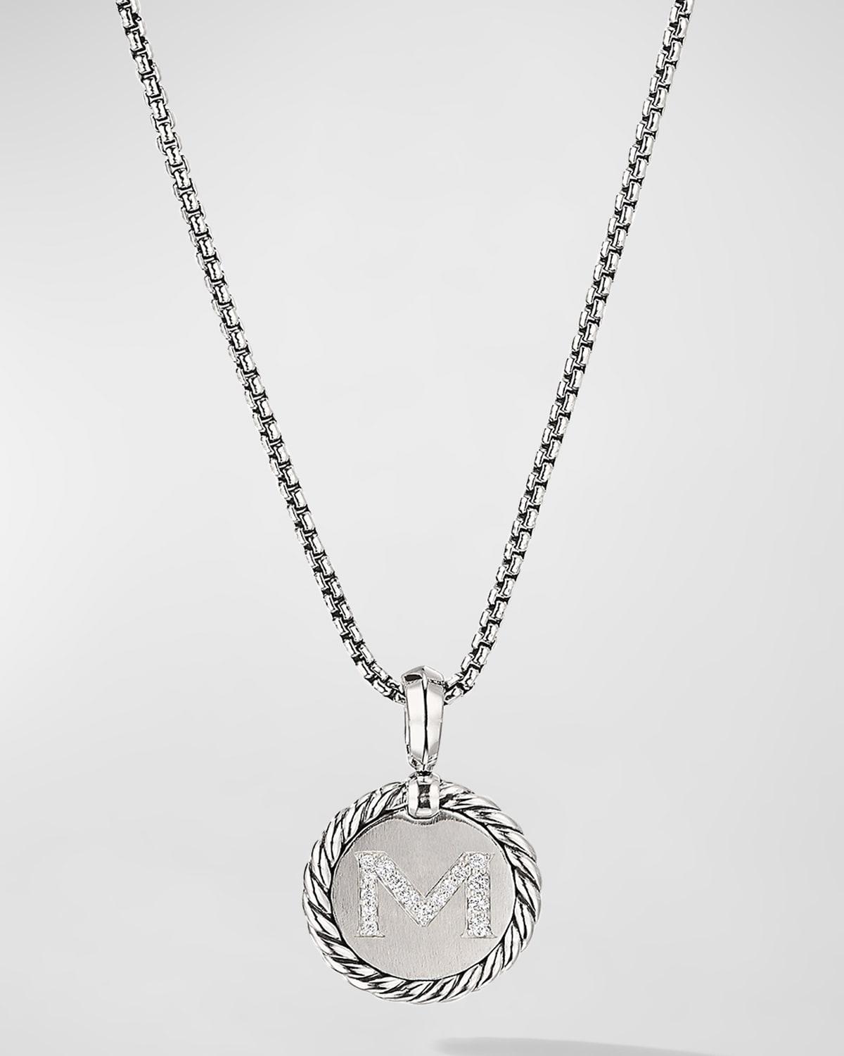 David Yurman Sterling Silver Cable Collectibles Initial Charm Necklace with Diamonds, 18 Product Image