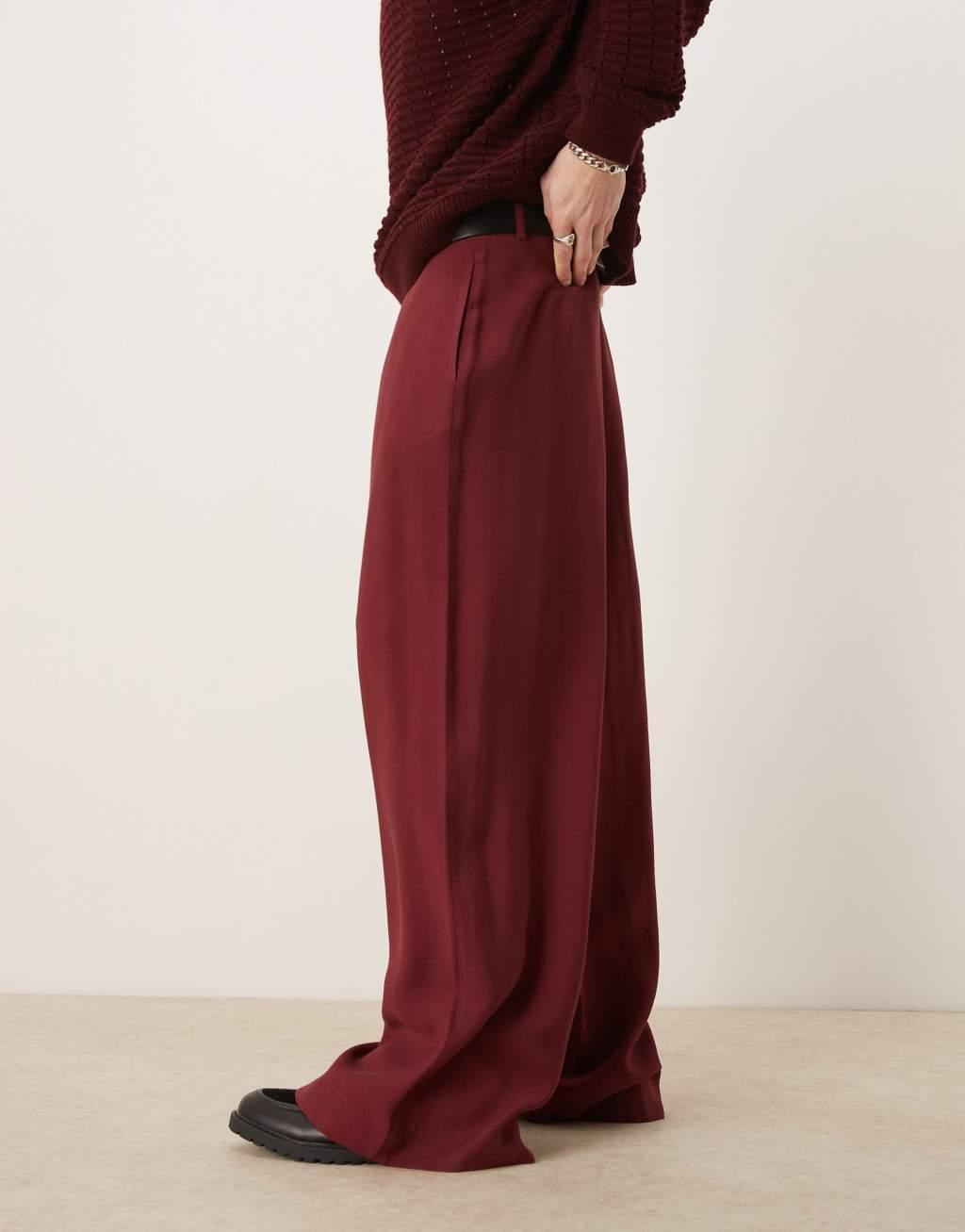 ASOS DESIGN loose fit smart pants in burgundy Product Image