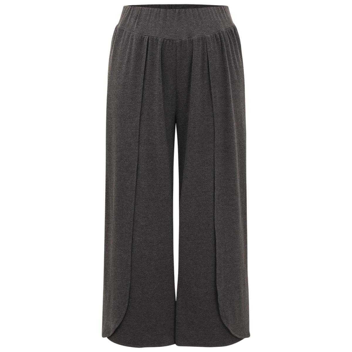 Plus Size Wideband Waist Tiered Wide Leg Pants Women DimGray Casual Wide Leg High Rise Dailywear Pants BloomChic 26/4X Product Image