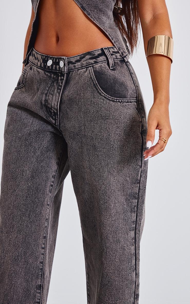 Petite Washed Grey Asymmetric Waist Wide Leg Jeans Product Image