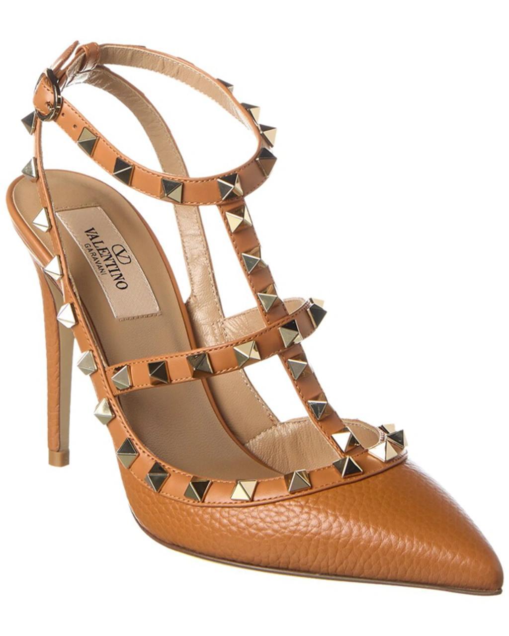 VALENTINO GARAVANI Valentino Rockstud Caged 100 Grainy Leather Pump In Brown Product Image