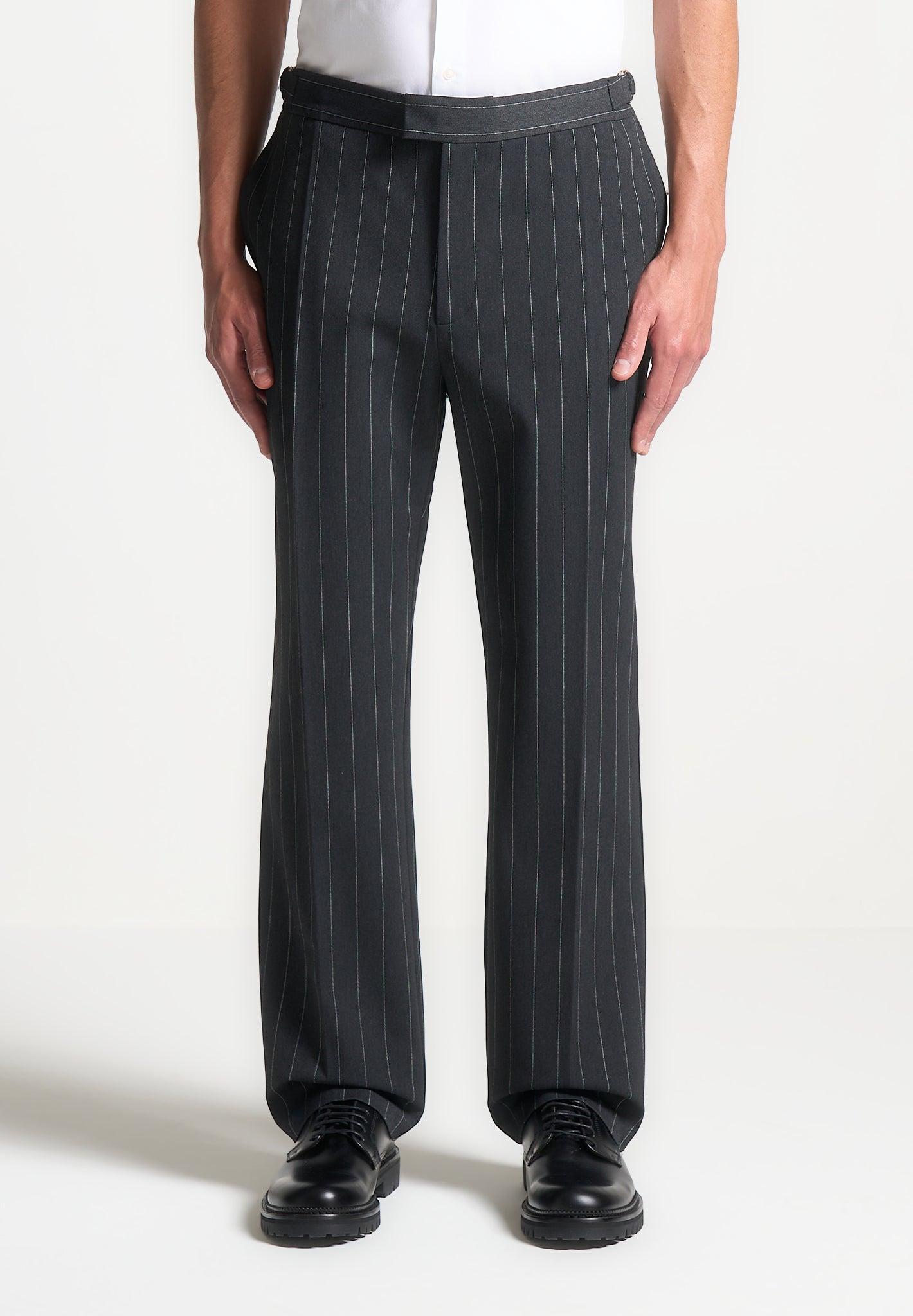 Regular Fit Pinstripe Tailored Trousers - Grey Male Product Image