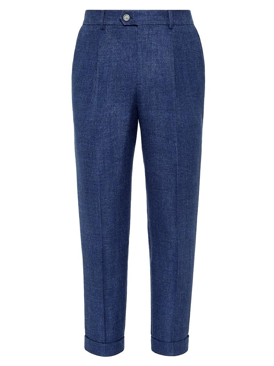 Mens Linen, Wool and Silk Diagonal Leisure Fit Trousers Product Image