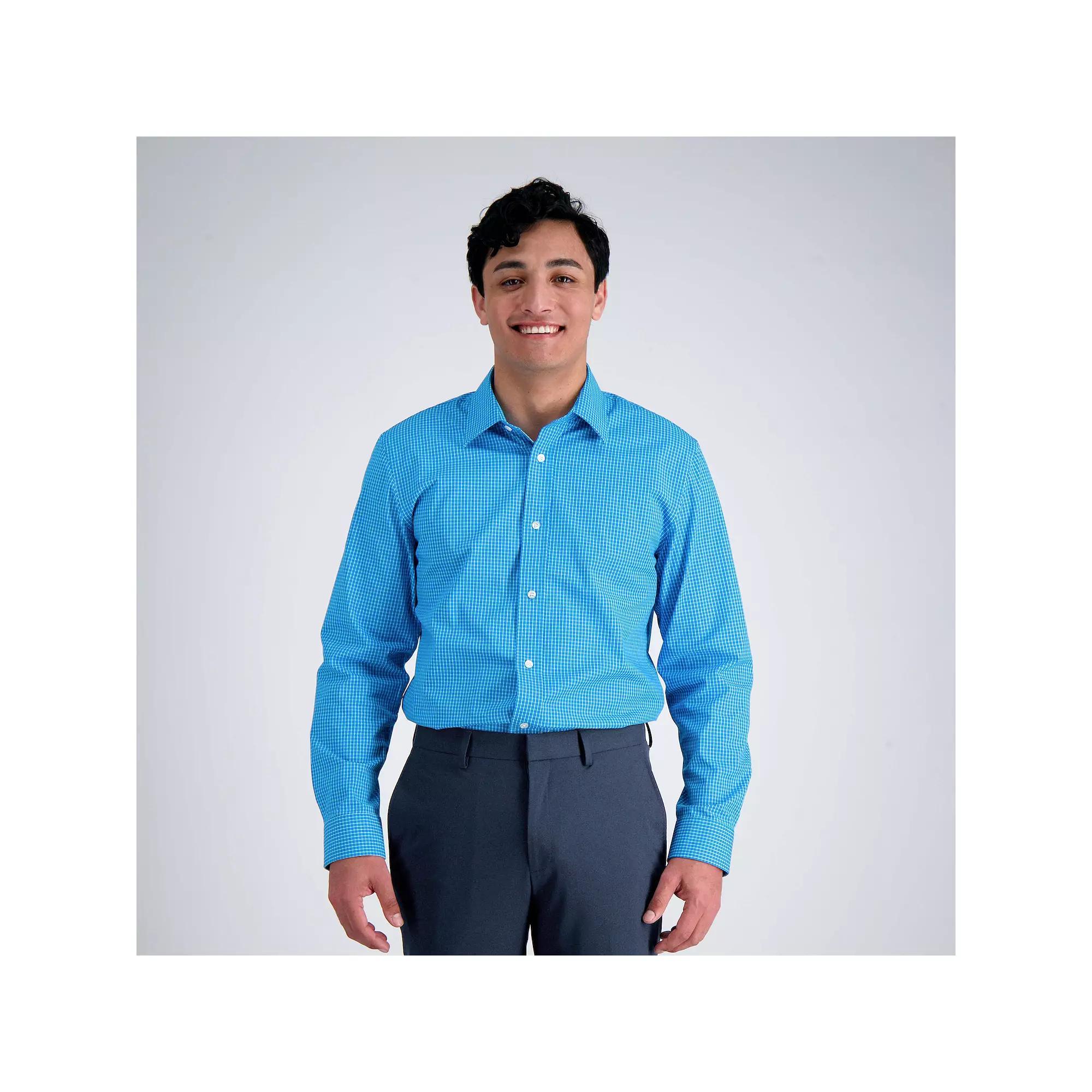 Men's Haggar® Premium Comfort Classic Fit Wrinkle Resistant Dress Shirt, Size: 15.5-32/33, Teal Blue Check Product Image