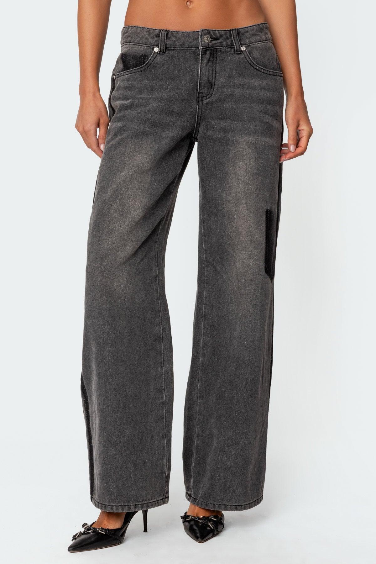 Contrast Pocket Washed Low Rise Jeans Product Image