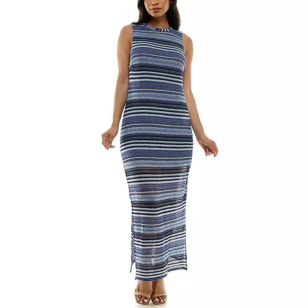 Women's Nina Leonard Crochet Striped Halter Maxi Dress, Size: XL, Blue Team Product Image