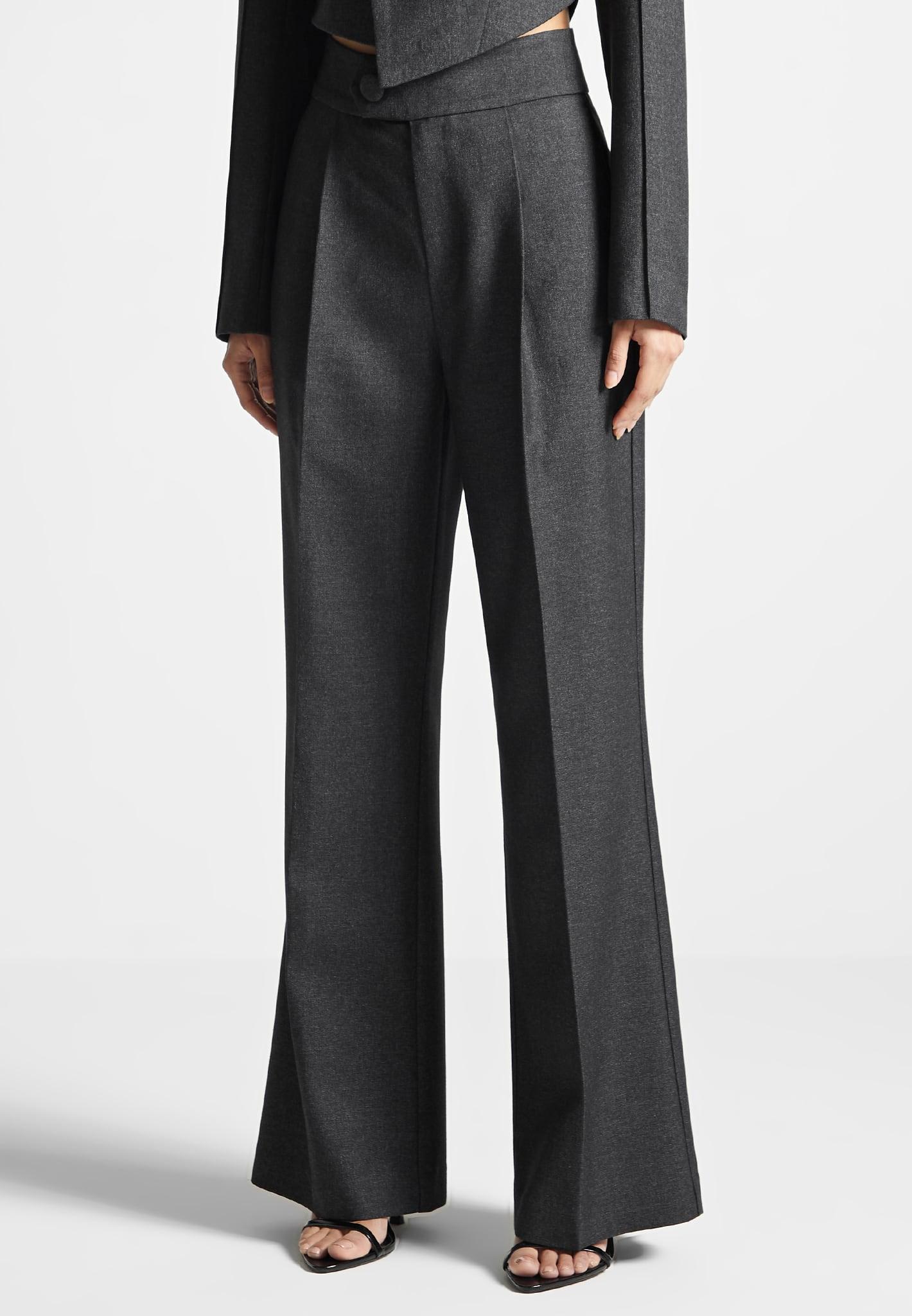 High Waisted Tailored Trousers - Dark Grey Female Product Image