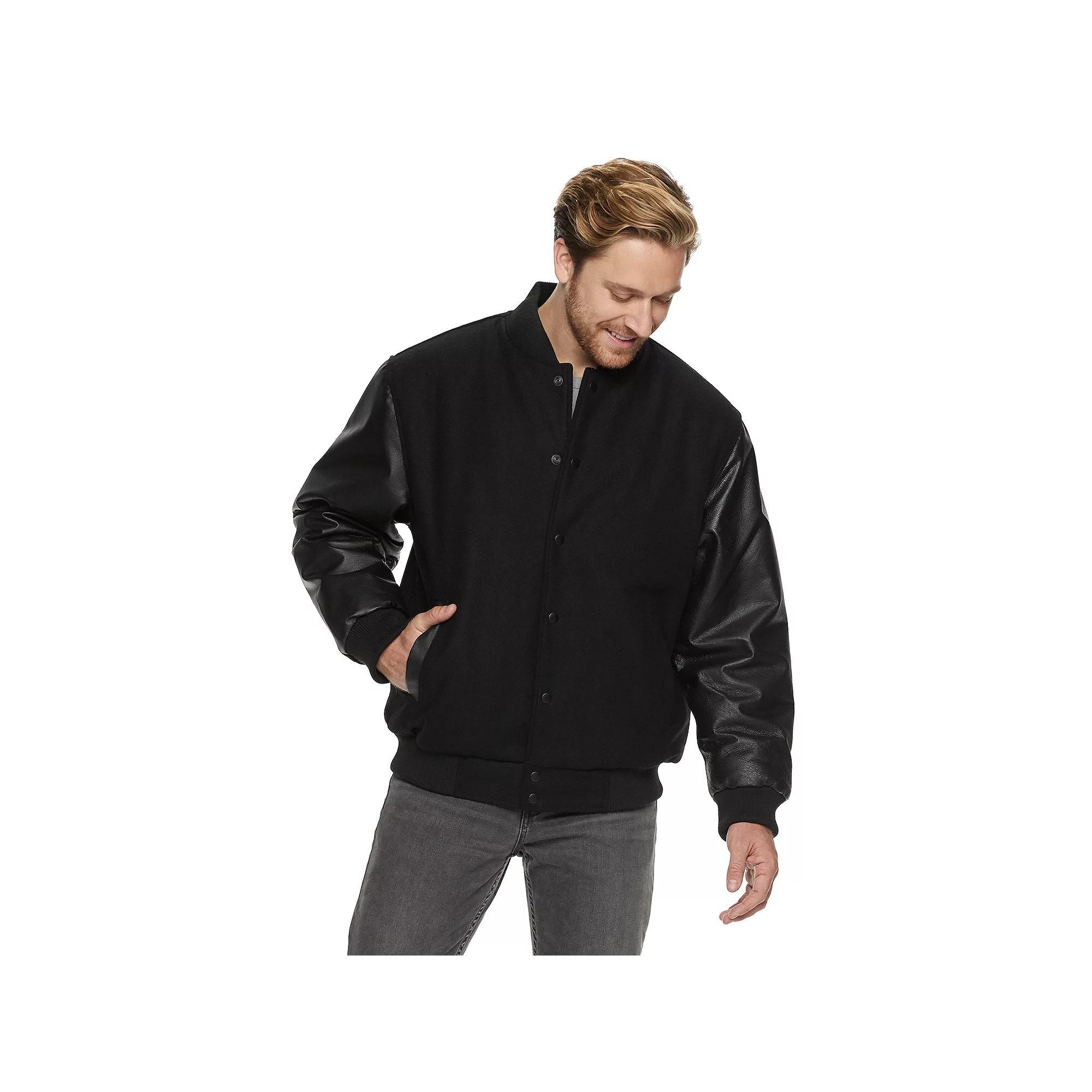 Men's Vintage Leather Classic Varsity Jacket, Size: Medium, Black Product Image