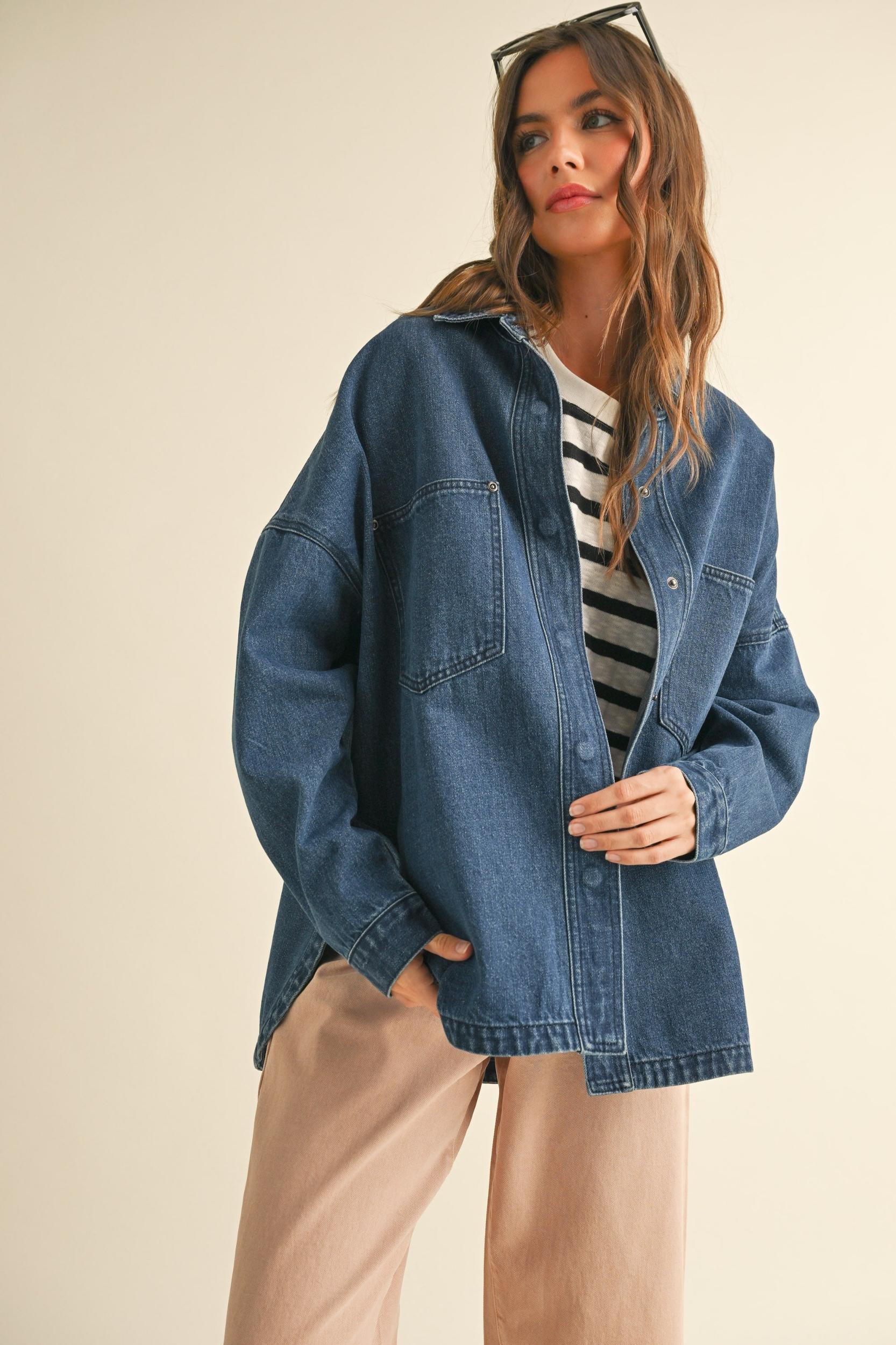 Washed Dark Denim Oversized Jacket Product Image
