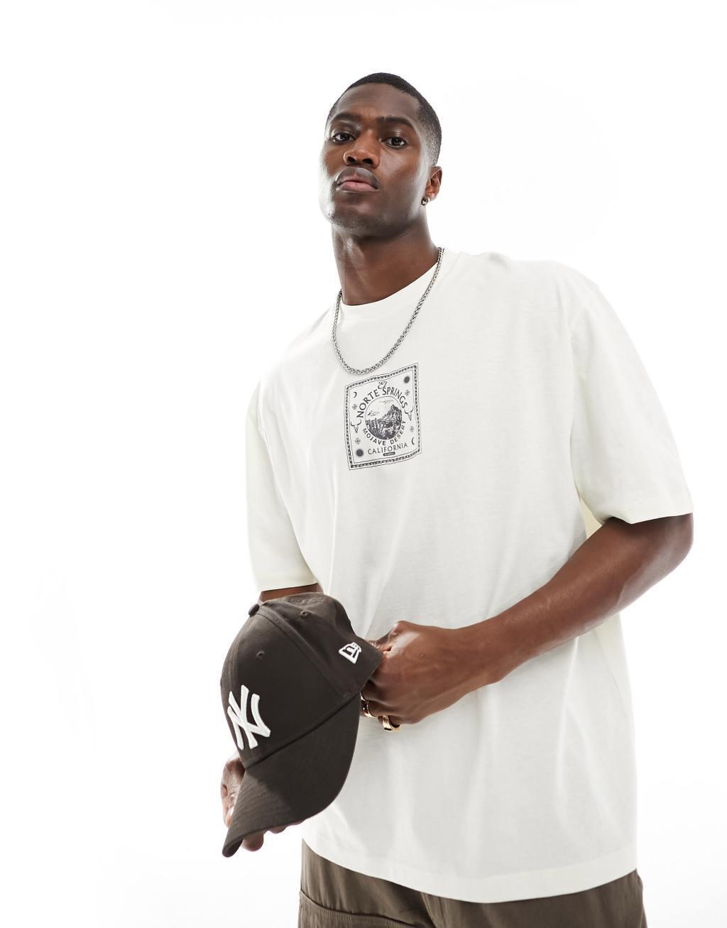 ASOS DESIGN oversized t-shirt in off white with celestial chest print Product Image