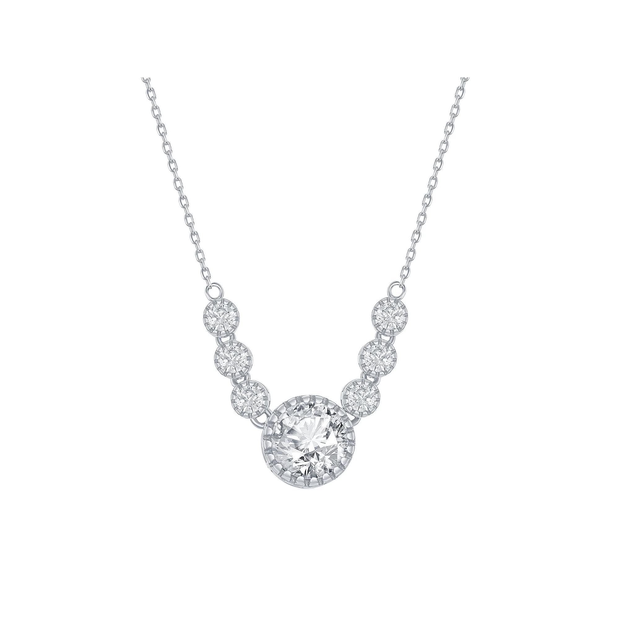 Sterling Silver Cubic Zirconia 5-Stone Necklace, Women's, Size: 16-18" ADJ, Rose Gold Tone Product Image