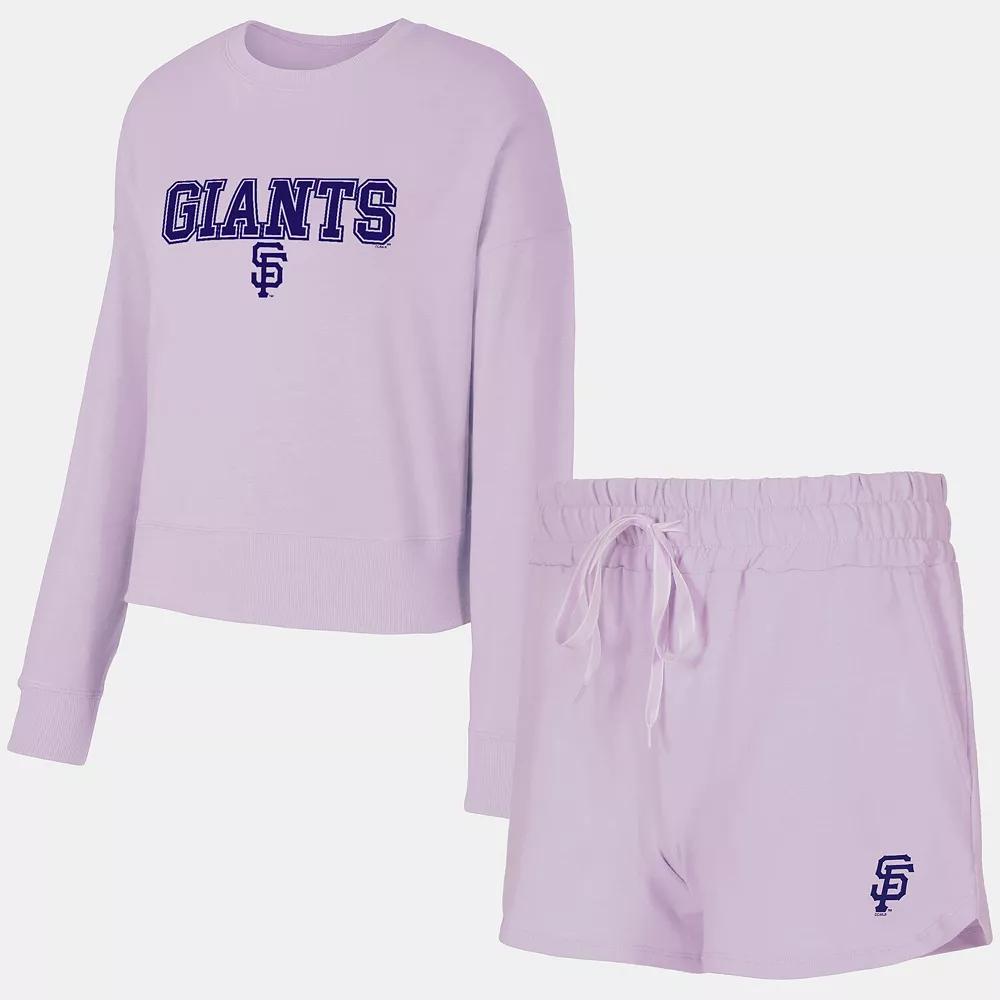 Women's Concepts Sport  Lavender San Francisco Giants Elevation Tri-Blend Long Sleeve T-Shirt & Shorts Set, Size: Medium, Team Product Image