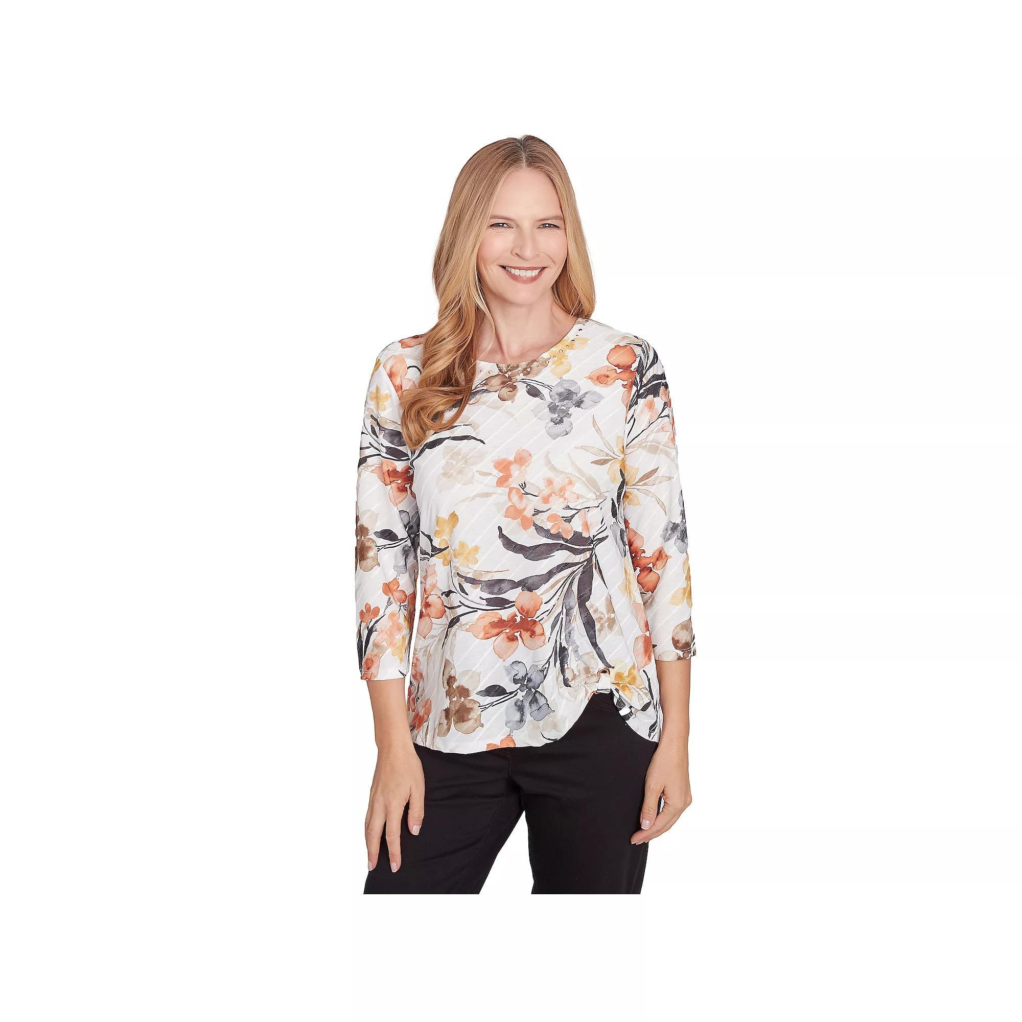 Women's Alfred Dunner Watercolor Floral Crewneck Top, Size: Large, Multi Neutral Product Image