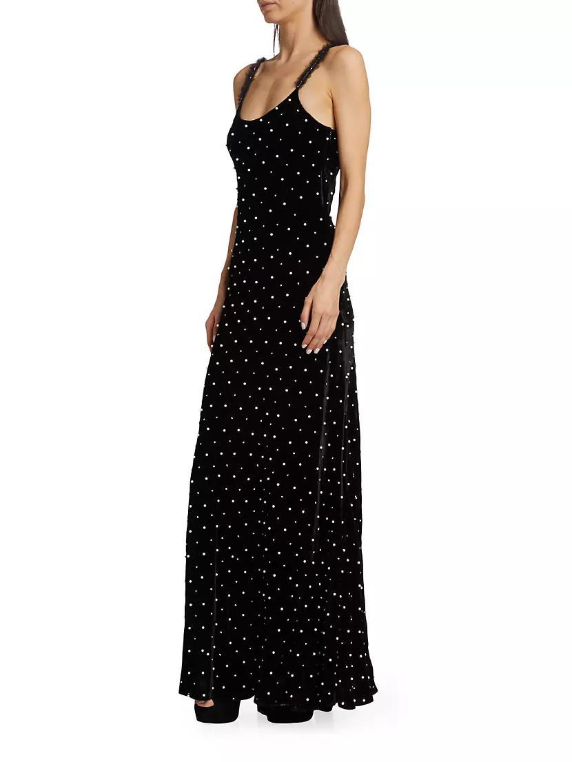Aspen Rhinestone & Imitation Pearl Velvet Maxi Dress Product Image