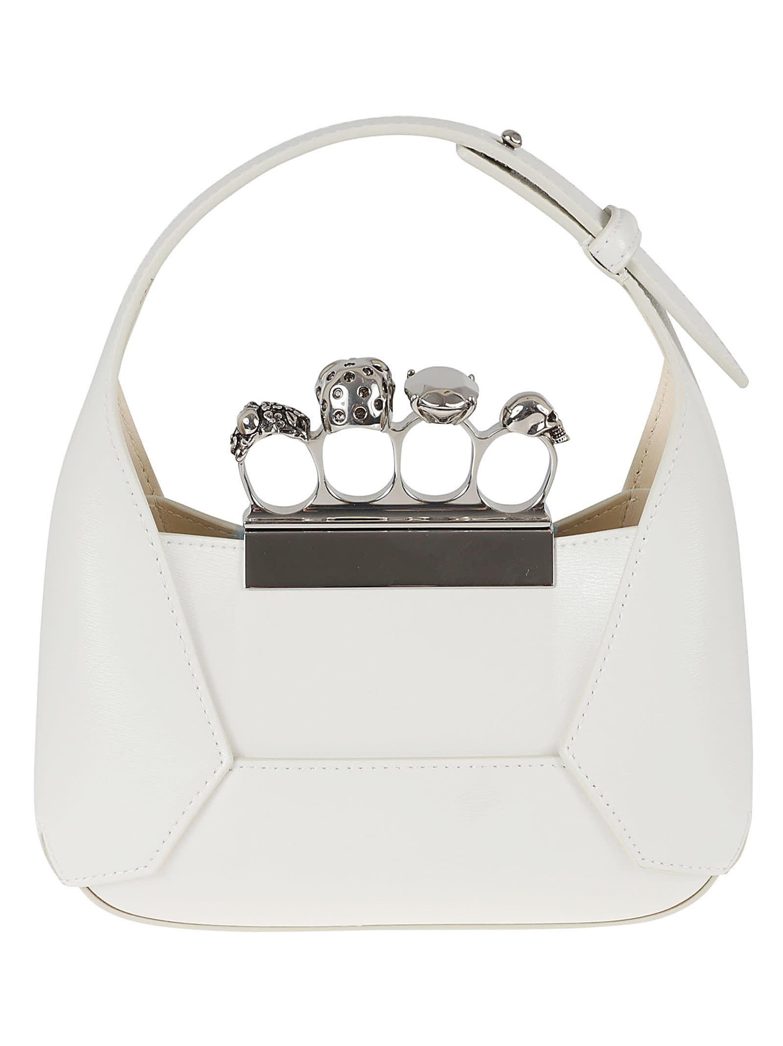ALEXANDER MCQUEEN Jewelled Hobo Leather Mini Bag In Soft Ivory Product Image