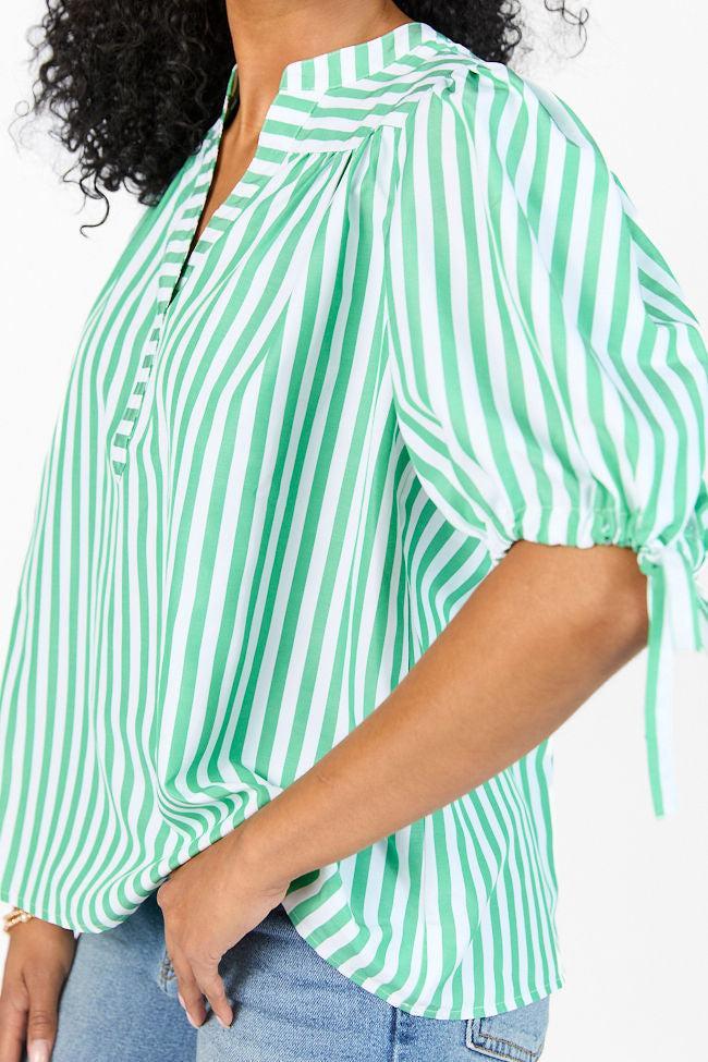 Look What We Started Green Striped Poplin Blouse SALE Product Image