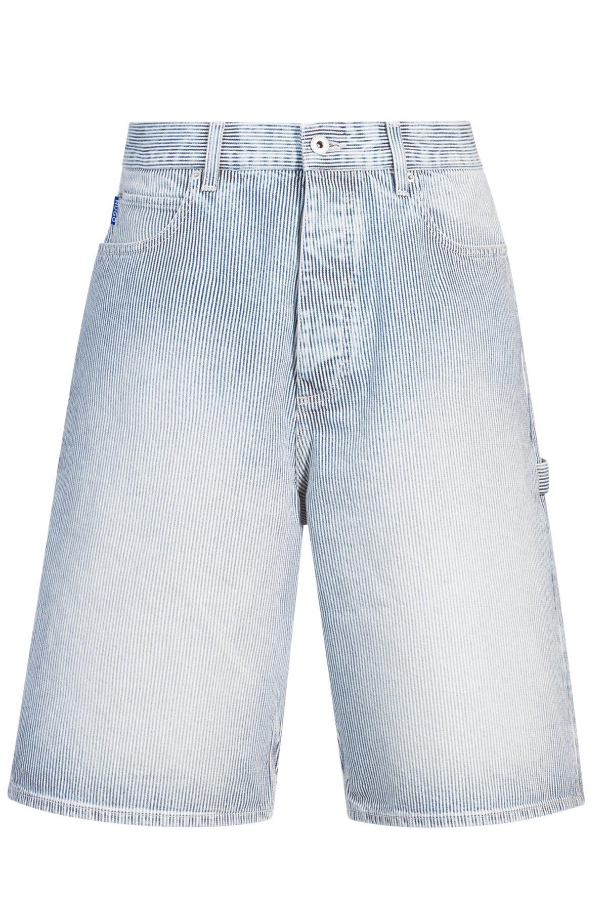 Wide-leg shorts in striped blue denim Product Image