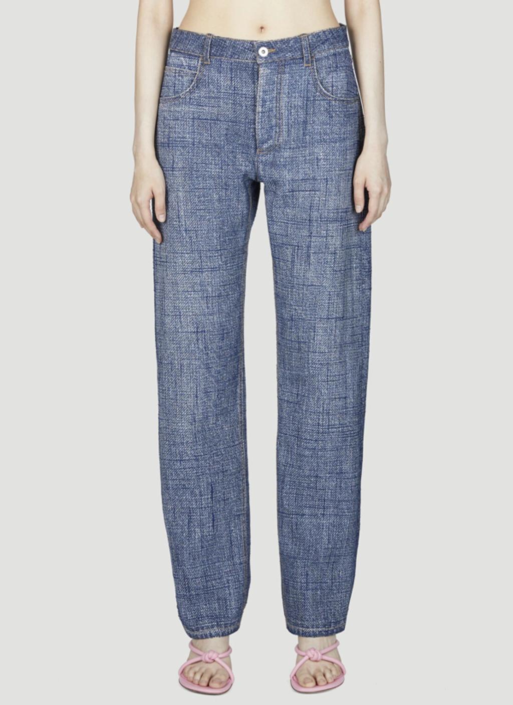 BOTTEGA VENETA Denim-print Straight-leg Trousers In Blue Product Image