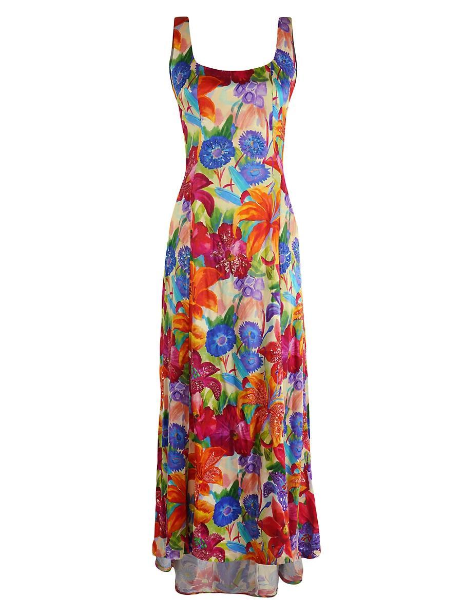 Womens Floral Silk Waterfall-Hem Dress Product Image