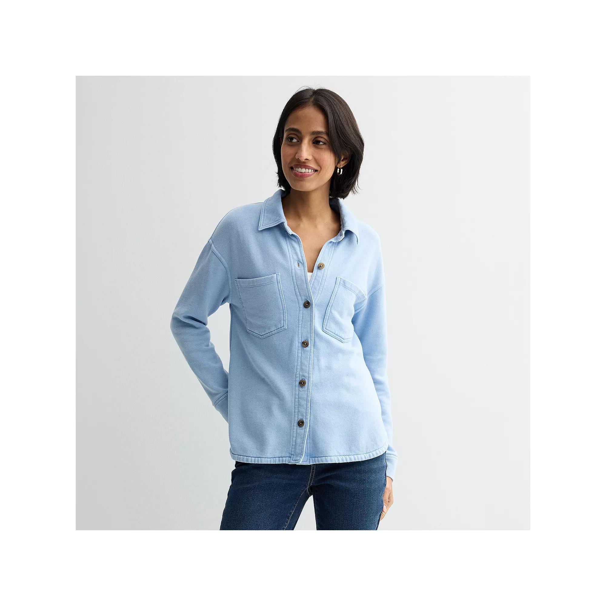 Women's Sonoma Goods For Life® Knit Fleece Shacket, Size: XL, Light Blue Product Image