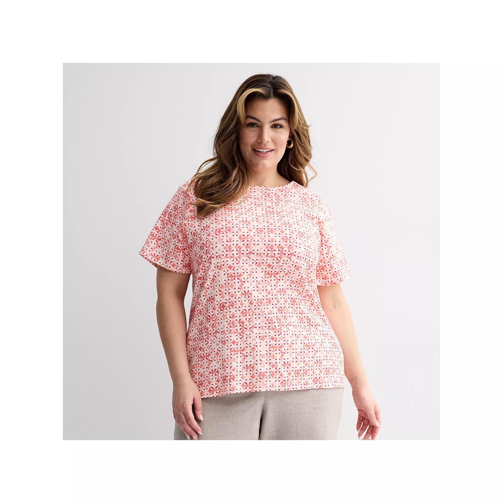 Plus Size Croft & Barrow® Essential Crewneck Top, Women's, Size: 2XL, Deep Pink Geo Product Image