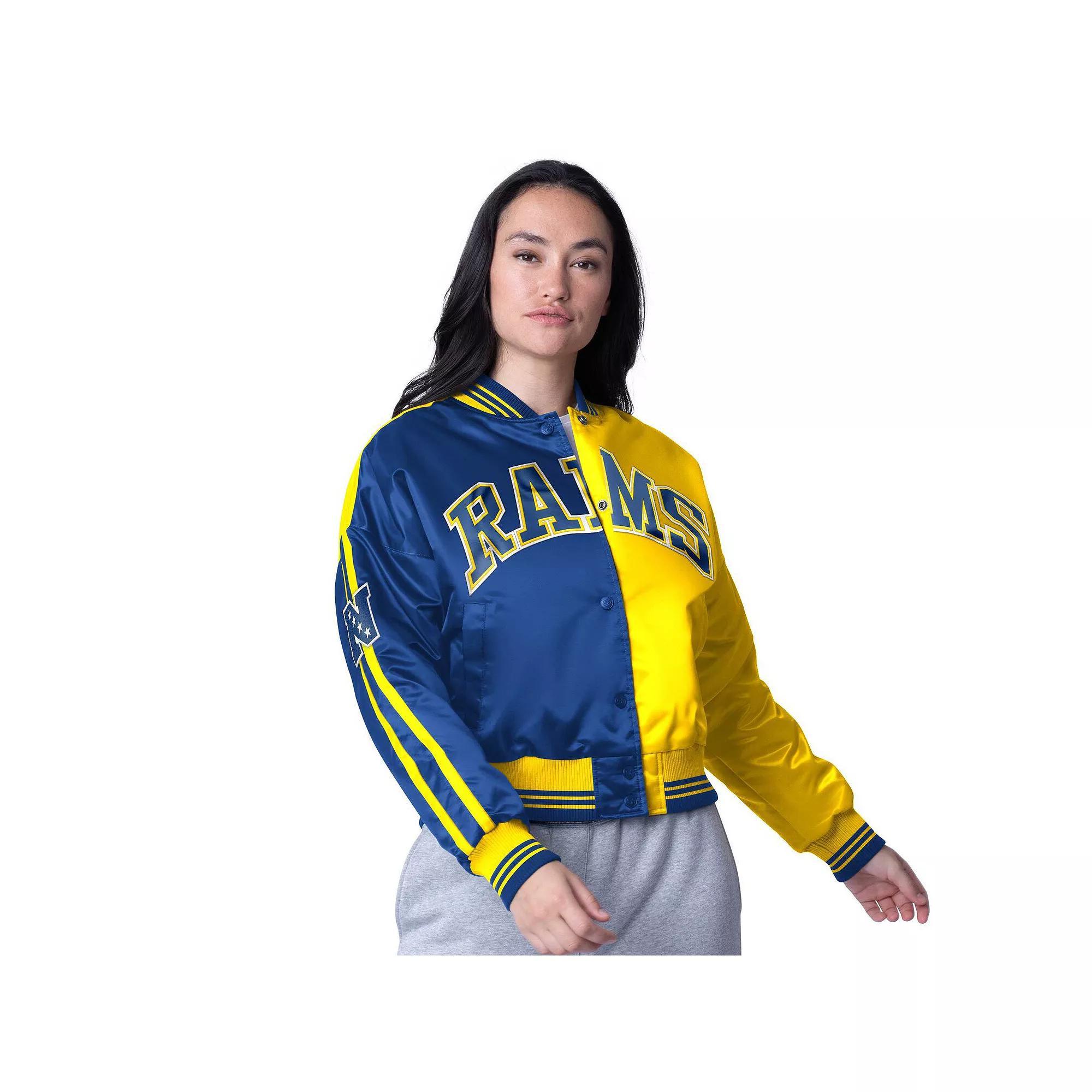 Women's Starter  Powder Blue/Gold Los Angeles Chargers Zone Blitz Cropped Full-Snap Satin Jacket, Size: Large, Light Product Image
