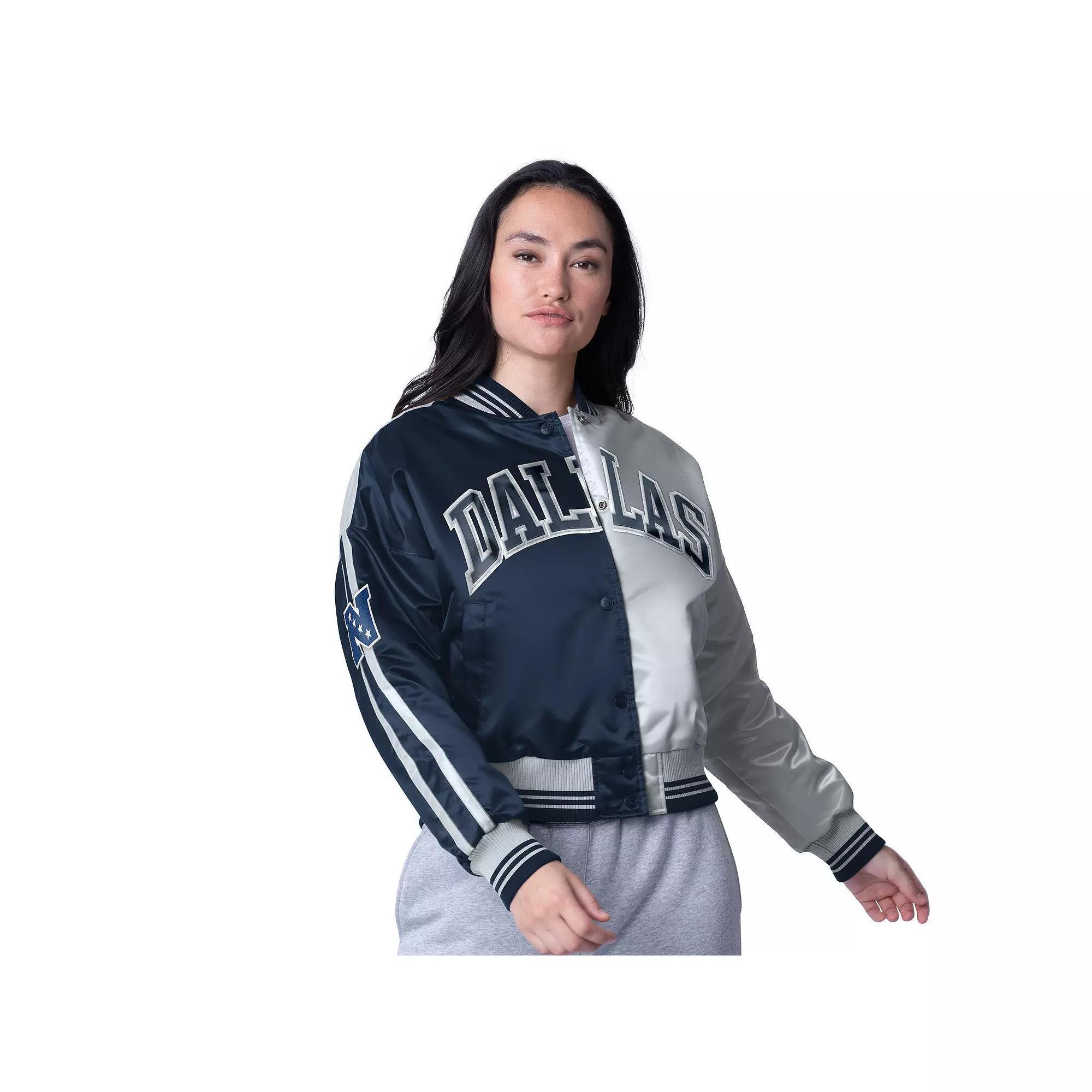 Women's Starter  Powder Blue/Gold Los Angeles Chargers Zone Blitz Cropped Full-Snap Satin Jacket, Size: Large, Light Product Image