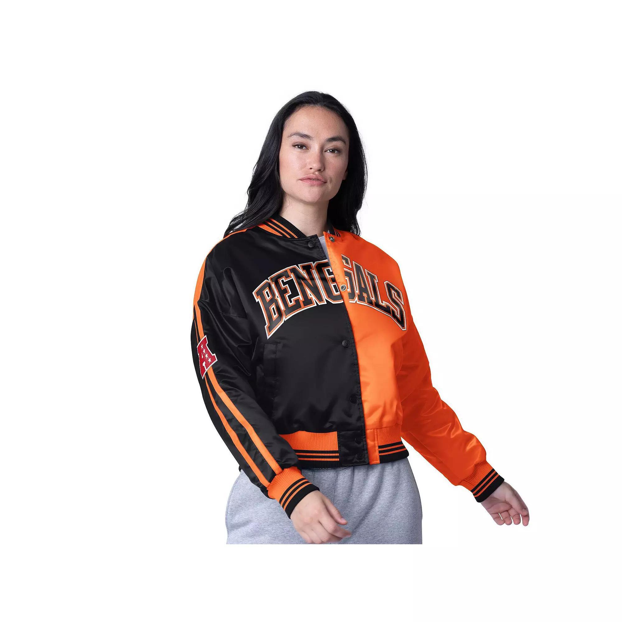 Women's Starter  Orange/Blue New York Knicks Zone Blitz Cropped Full-Snap Satin Jacket, Size: XL Product Image