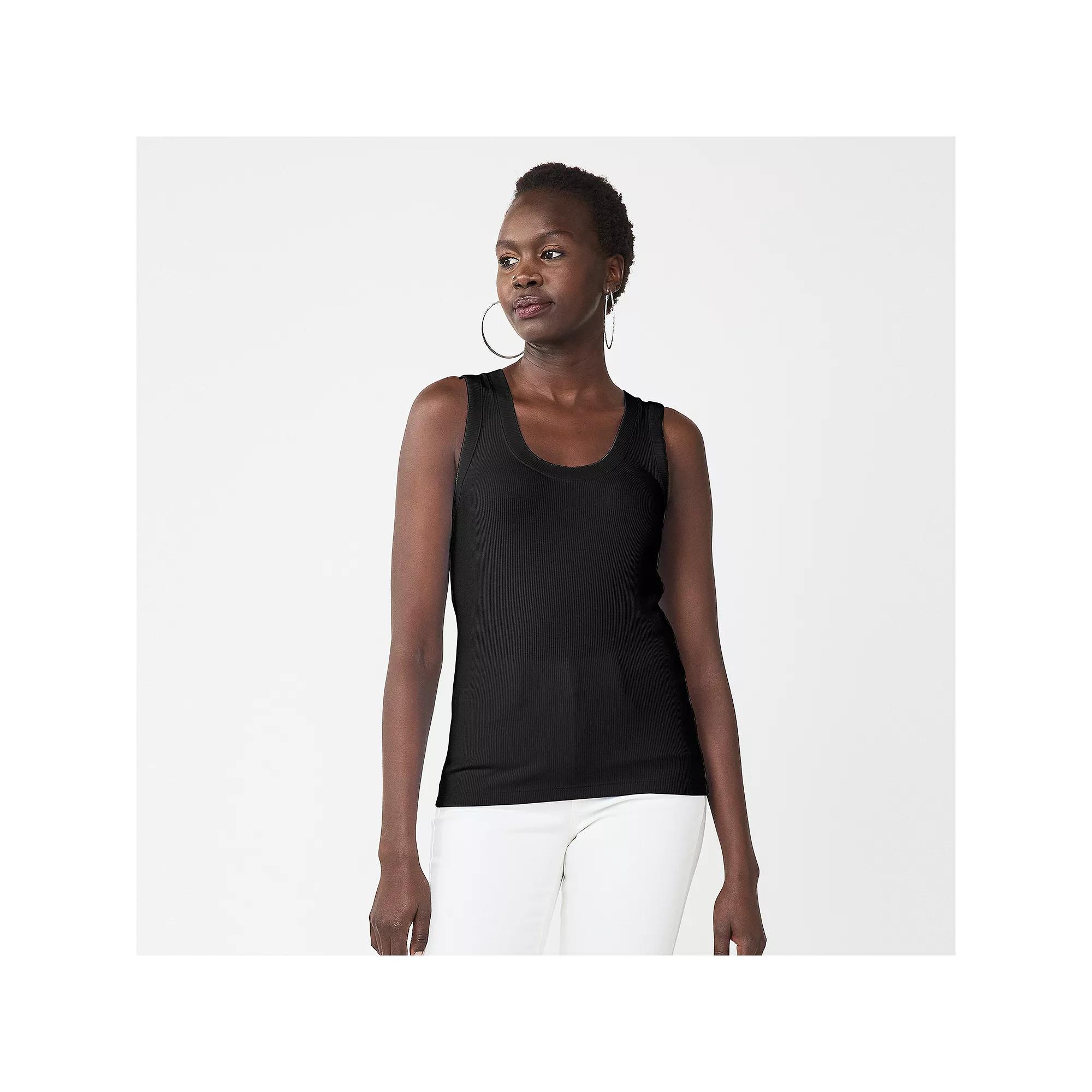 Women's Nine West Fitted Rib Tank Top, Size: XS, Mineral Black Product Image