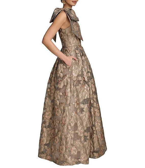 Donna Karan Sleeveless One Shoulder Jacquard Ball Gown Product Image
