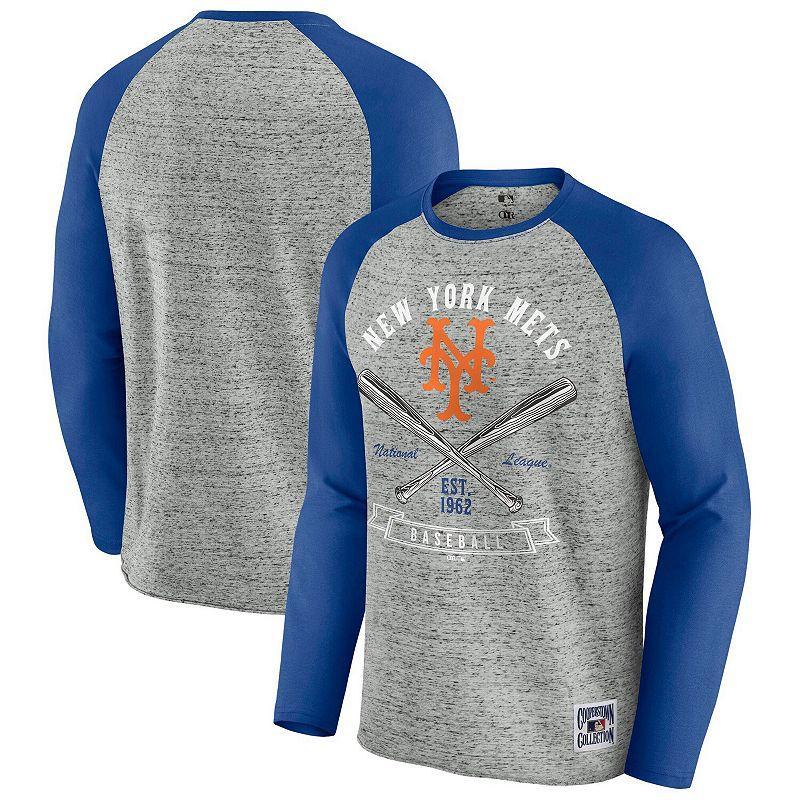 Men's Darius Rucker Collection by Fanatics  Heather Gray New York Mets Raw Edge Raglan Long Sleeve Baseball T-Shirt, Size: Small, Grey Product Image