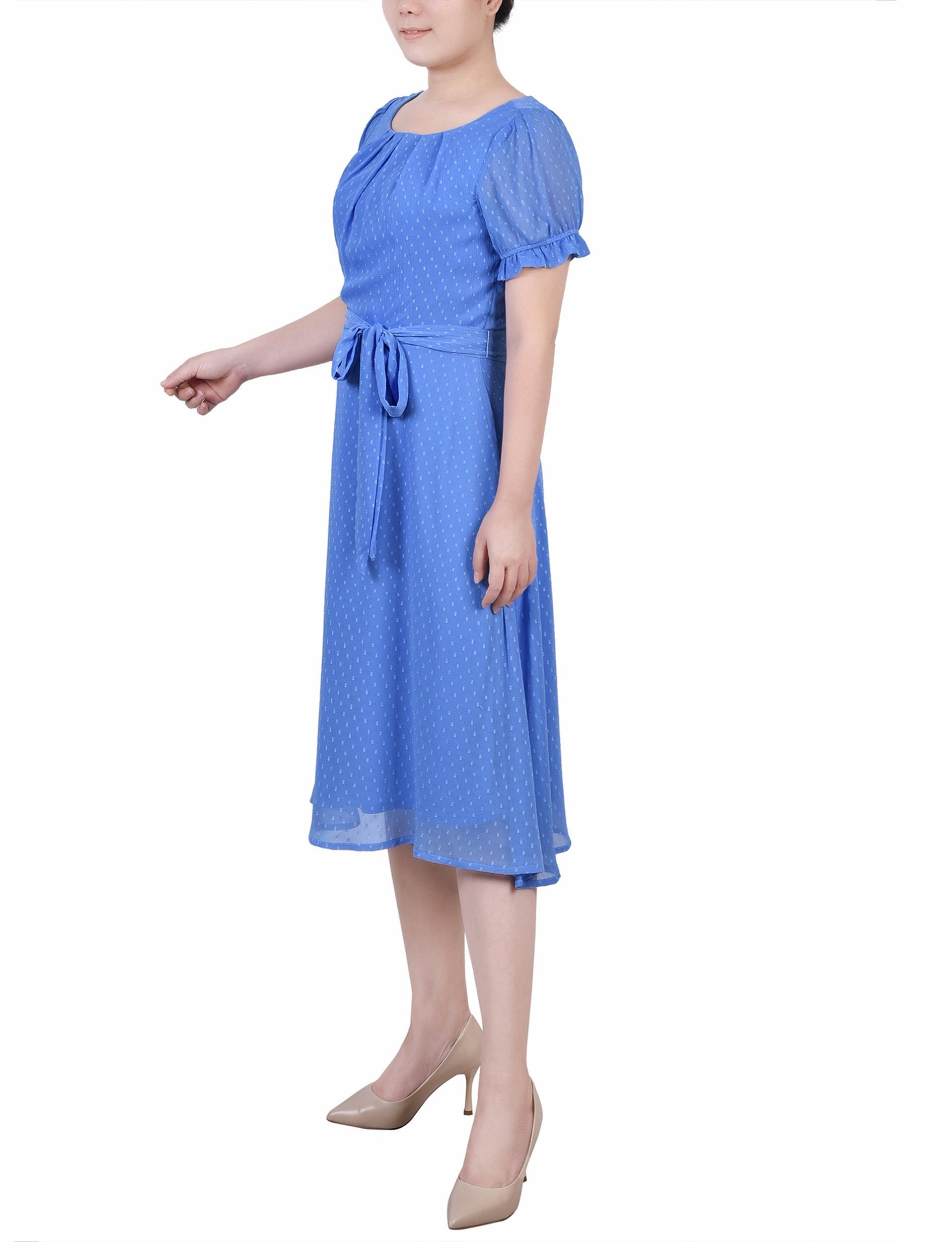 Granada Sky Short Sleeve Belted Swiss Dot Dress Product Image