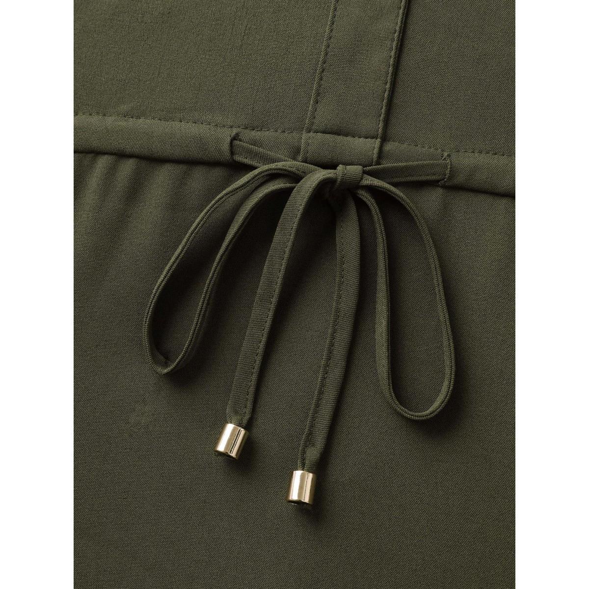 Plus Size Waist Drawstring Pockets Solid Midi Dress ArmyGreen Women Drawstring Polo Sleeveless Curvy BloomChic 12/L Product Image