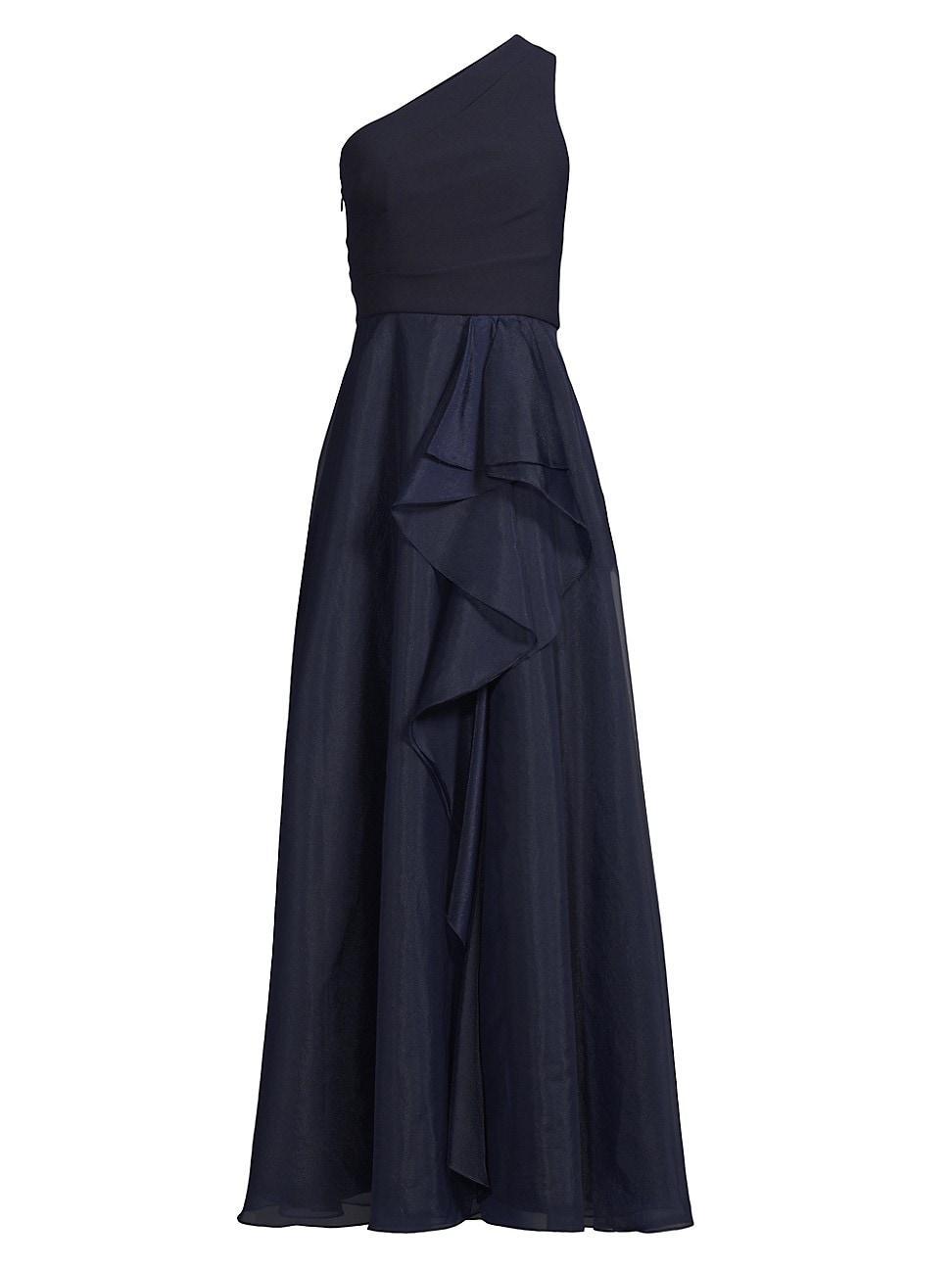 Womens Organza Ruffled One-Shoulder Gown Product Image