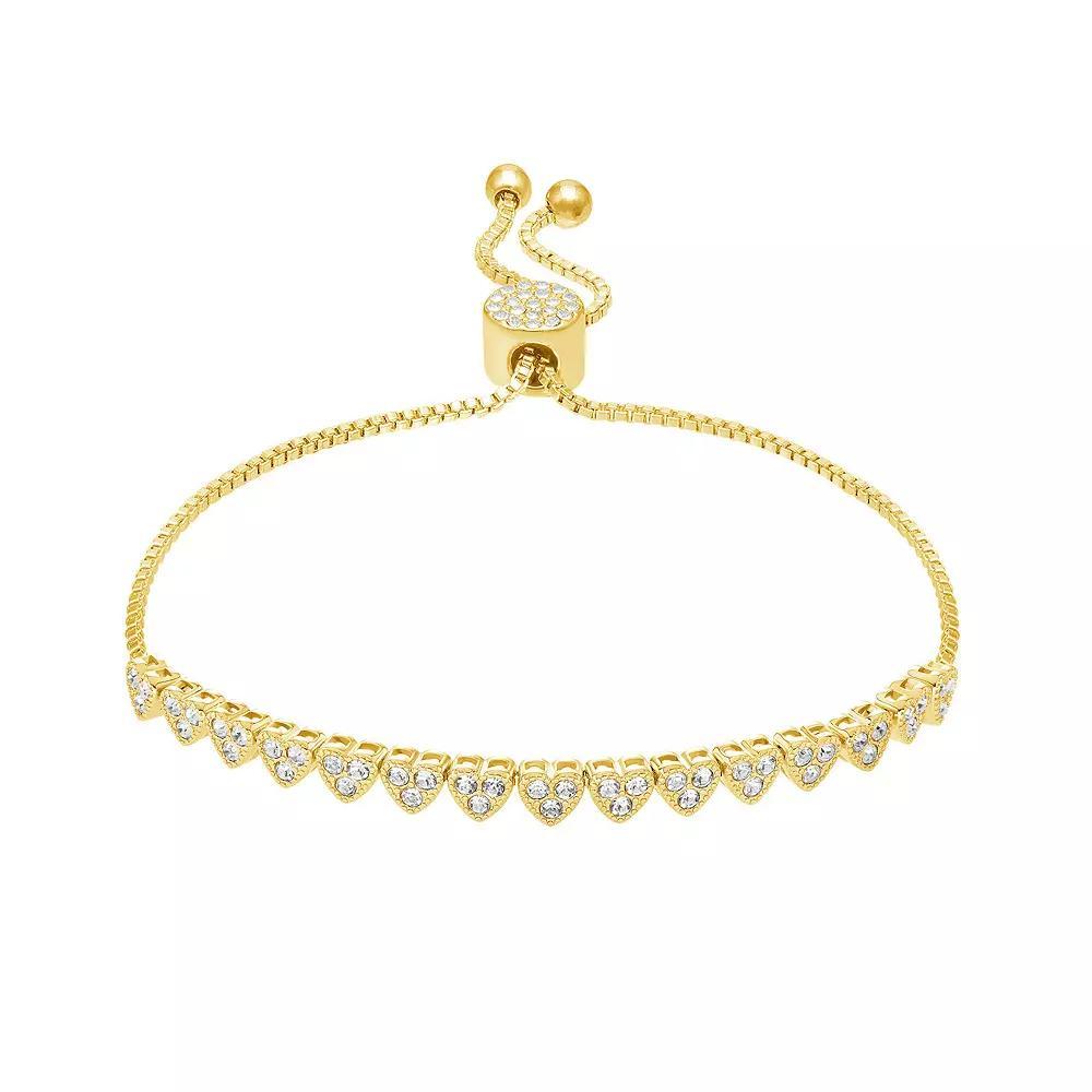Brilliance Crystal Heart Adjustable Bracelet, Women's, Size: 7/8", Yellow Gold Tone Clear Product Image
