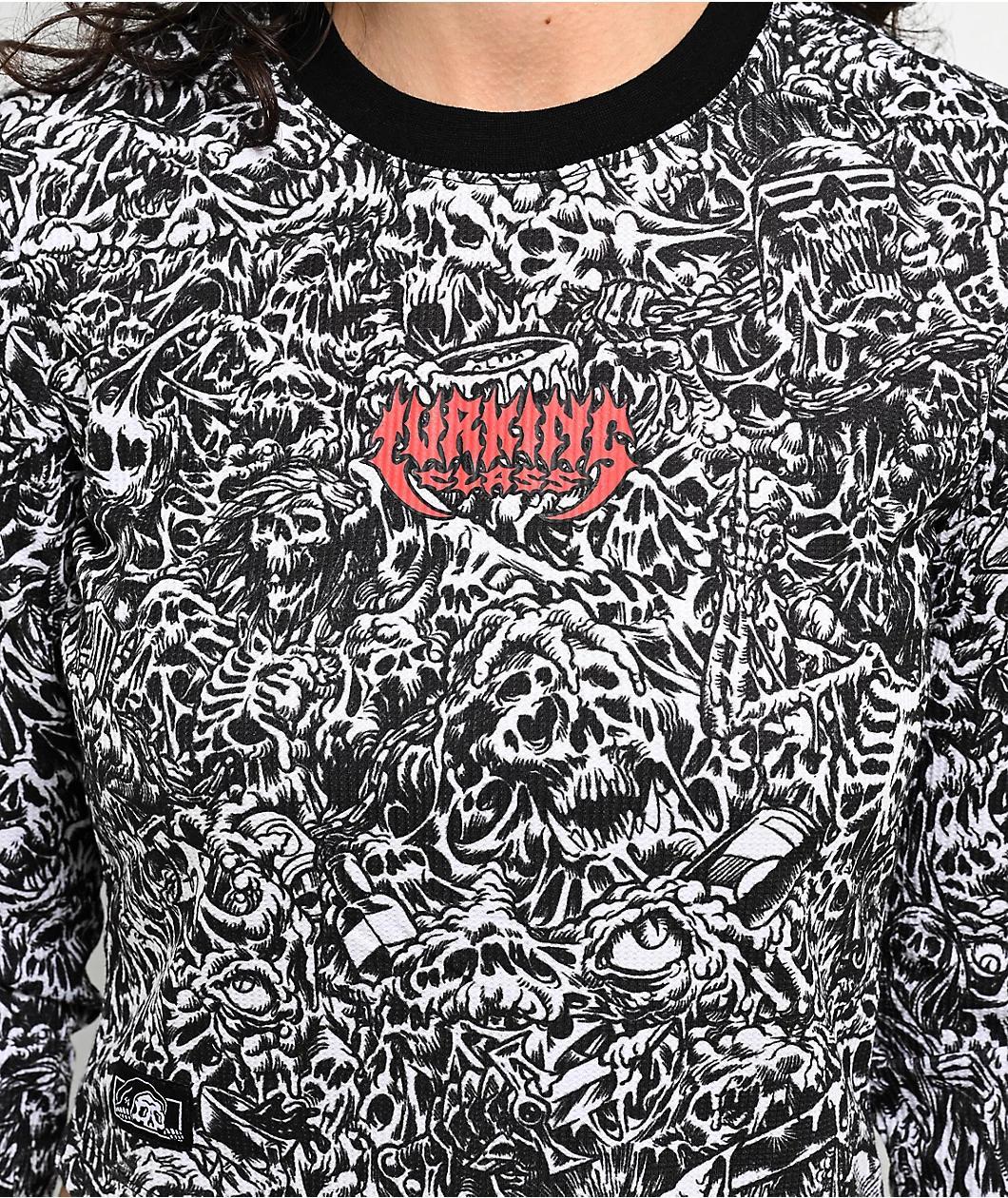 Lurking Class By Sketchy Tank x Stikker Madness Black & White Thermal Long Sleeve Crop T-Shirt Product Image