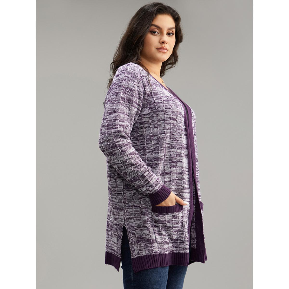 Plus Size Heather Split Side Patched Pocket Cardigan Eggplant Women Casual Loose Long Sleeve Dailywear Cardigans BloomChic 30/6X Product Image