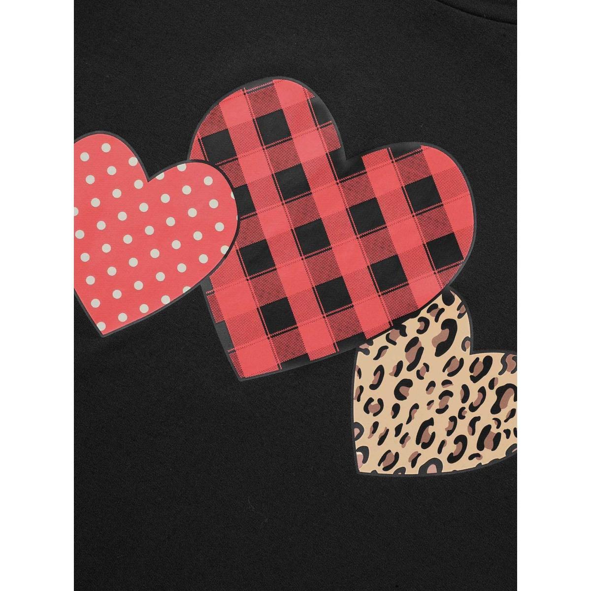 Plus Size Crew Neck Heart Print Sweatshirt Women Black Casual Non Round Neck Everyday Sweatshirts BloomChic 26/4X Product Image