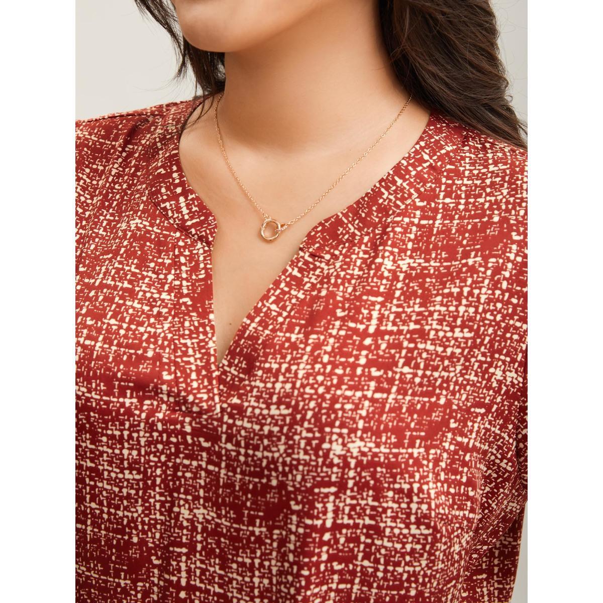 Plus Size Scarlet Geometric Print Puff Sleeve Blouse Women Elegant Short sleeve Flat collar with V-notch Everyday Blouses BloomChic 18-20/2X Product Image