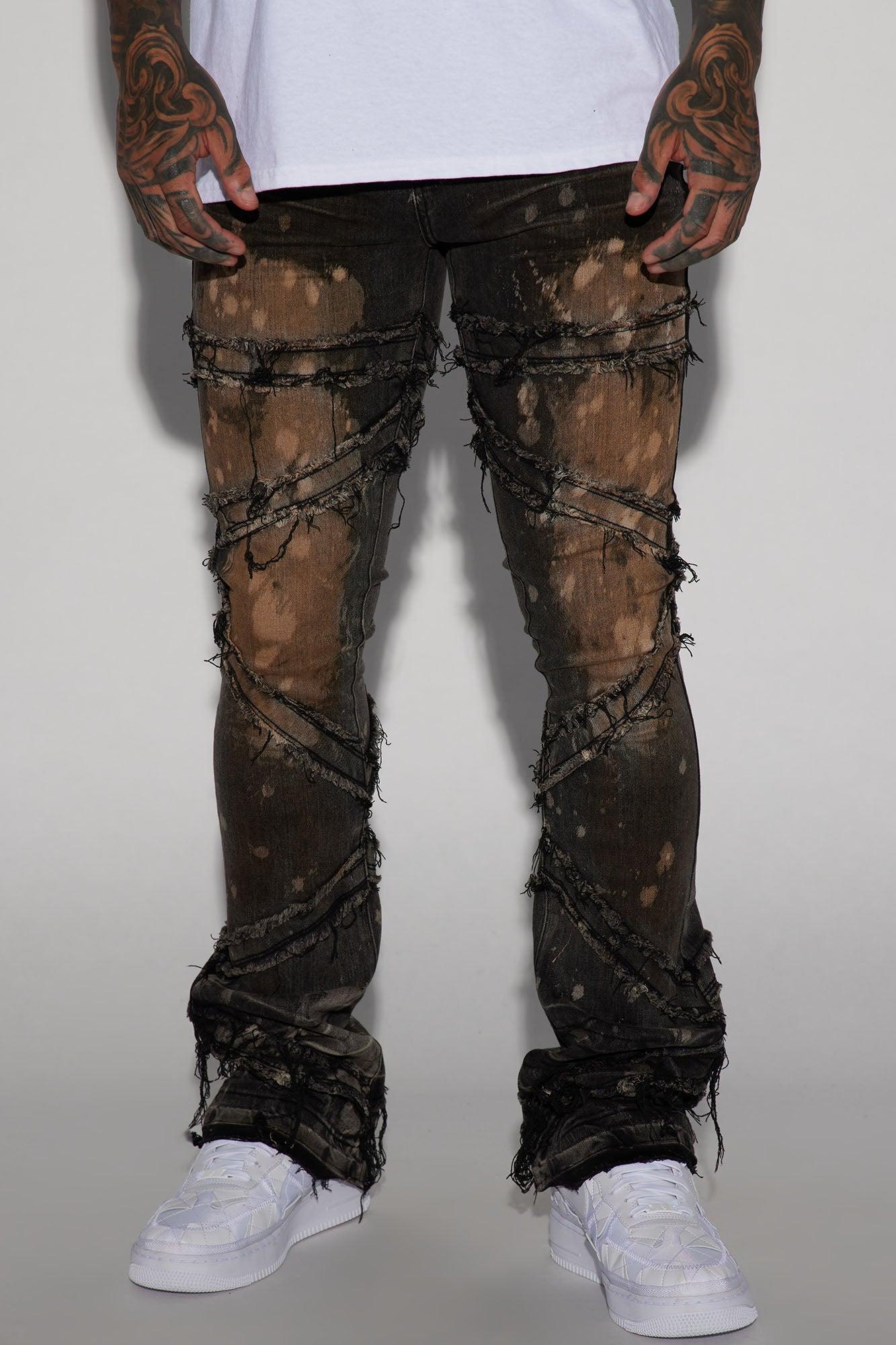 Upright Fray Stacked Skinny Flare Jeans - Black Wash Product Image