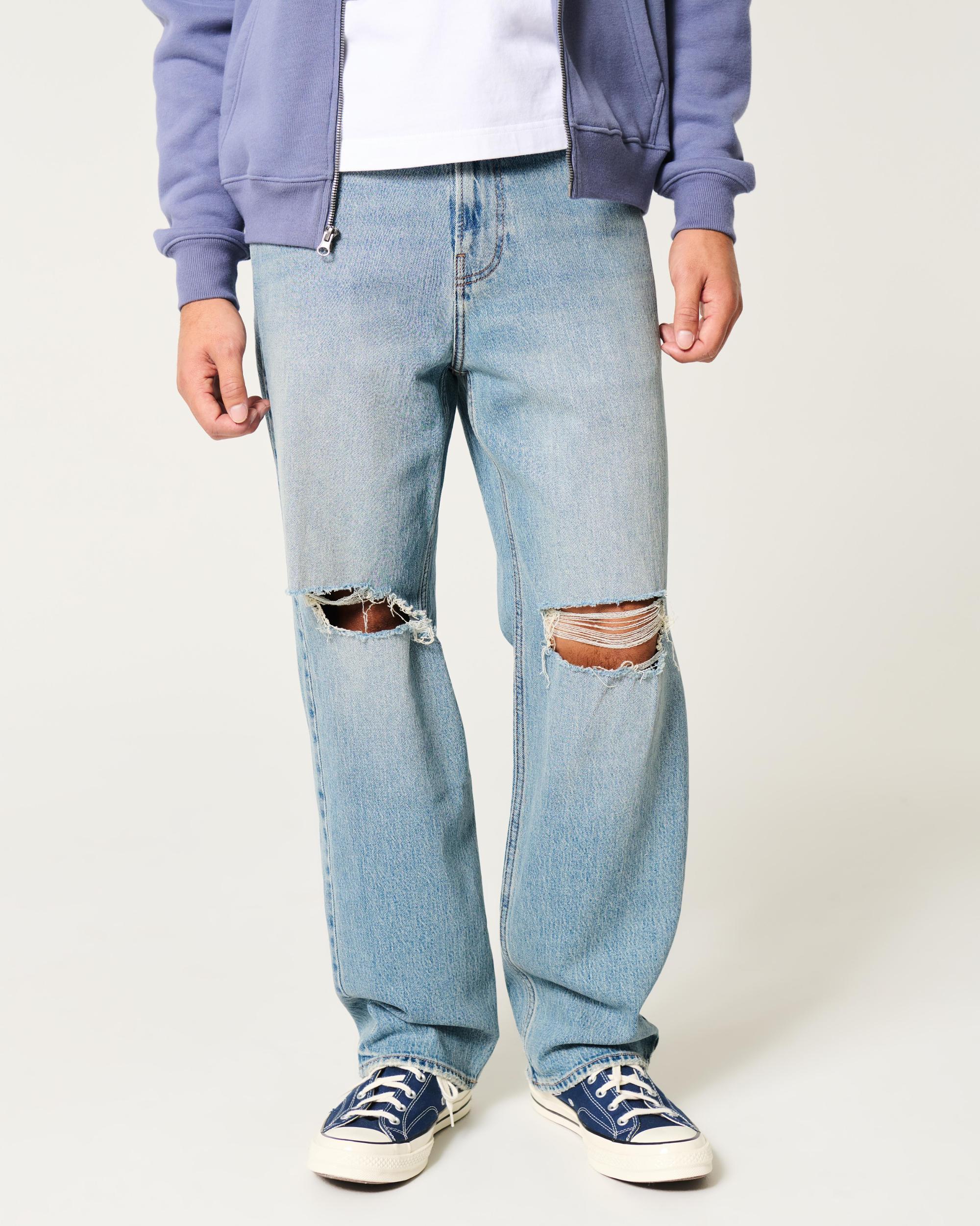 Ripped Light Wash Baggy Jeans Product Image