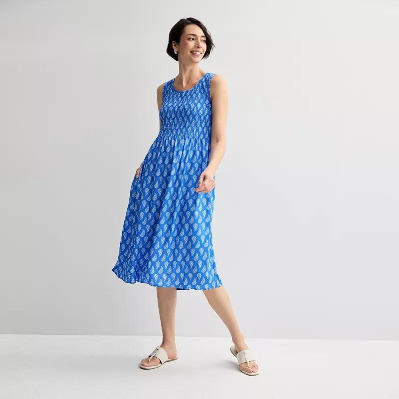 Women's Croft & Barrow® Smocked Midi Dress, Size: Small, Blue Paisley Product Image