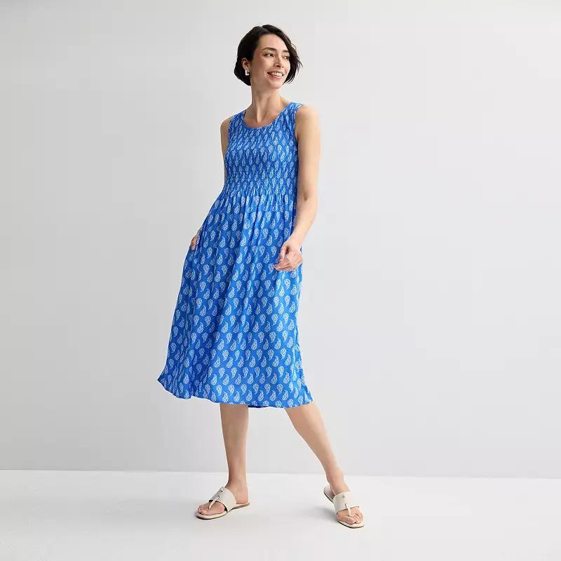 Women's Croft & Barrow® Smocked Midi Dress, Size: Medium, Orange Tile Block Product Image