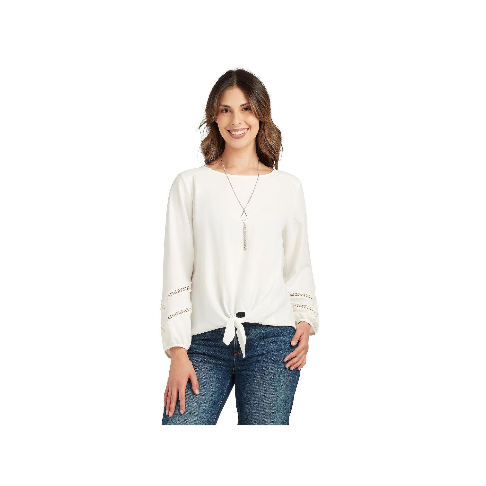 Women's AB Studio Tie Front Top with Necklace, Size: XL, Off White Product Image