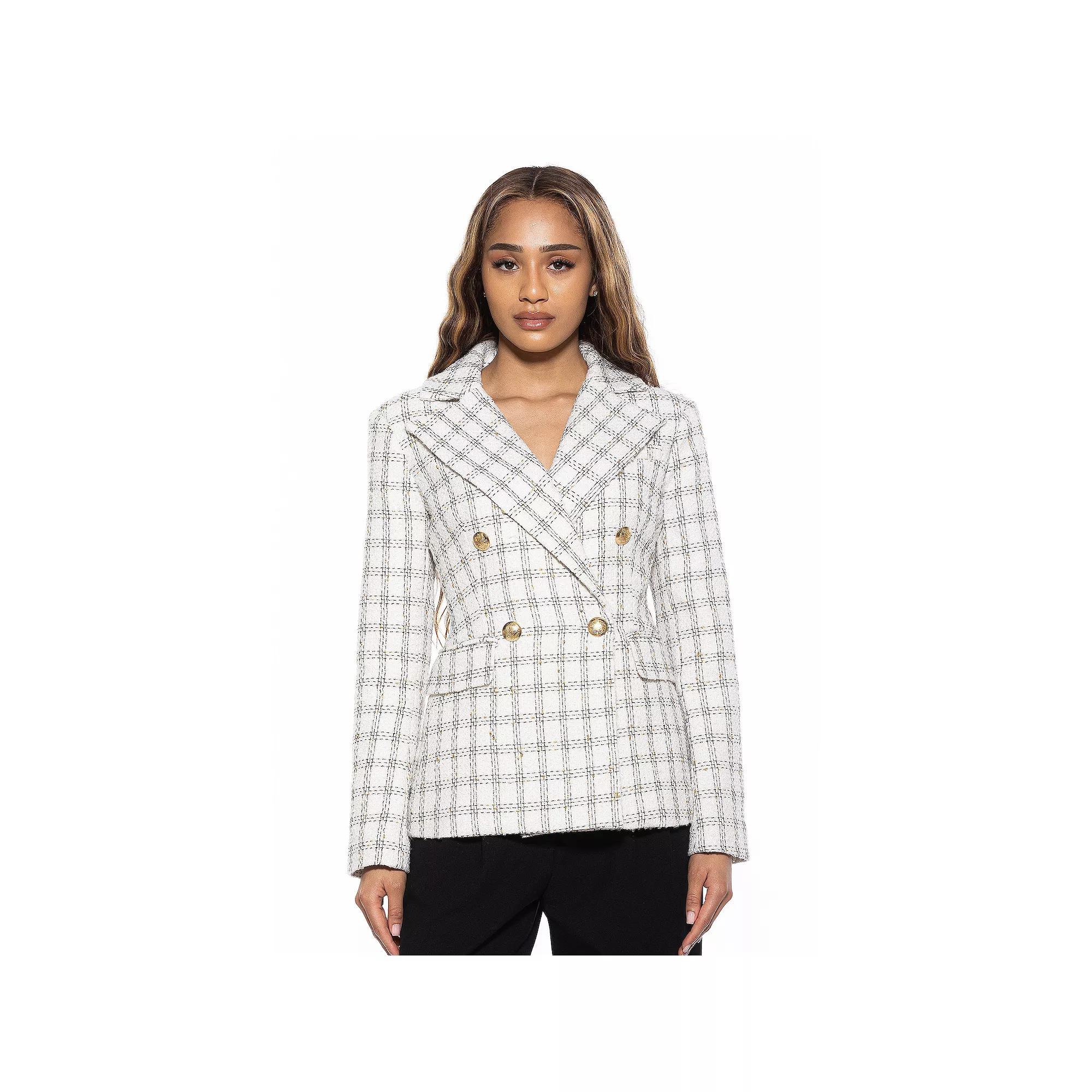 Women's ALEXIA ADMOR Farrah Tweed Classic Double Breasted Jacket, Size: 12, Ivory Plaid Product Image
