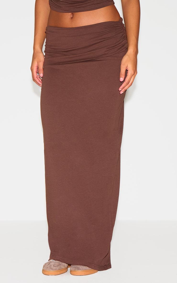 Chocolate Foldover Cotton Maxi Skirt Product Image