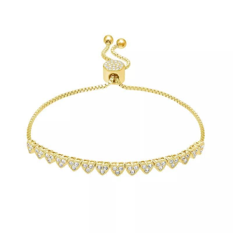 Brilliance Crystal Heart Adjustable Bracelet, Women's, Size: 7/8", Yellow Gold Tone Clear Product Image