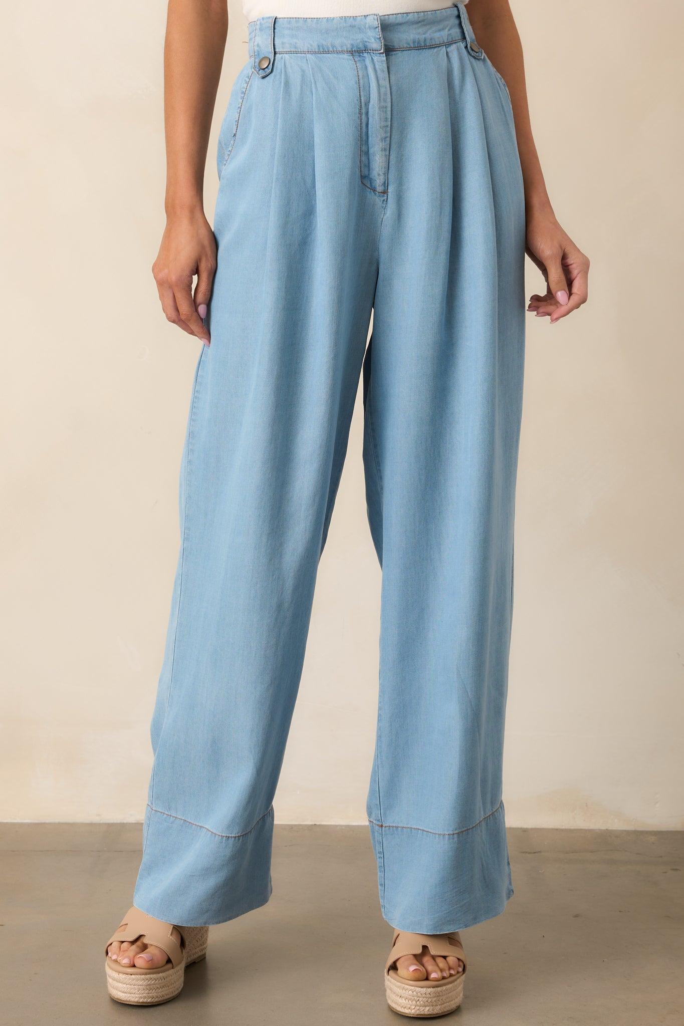 At A Moments Notice Blue Chambray Tailored Pants Product Image